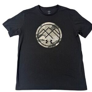 Under Armour Mens XL Short Sleeve T-Shirt Gray Camo Mountain Graphic Logo Tee